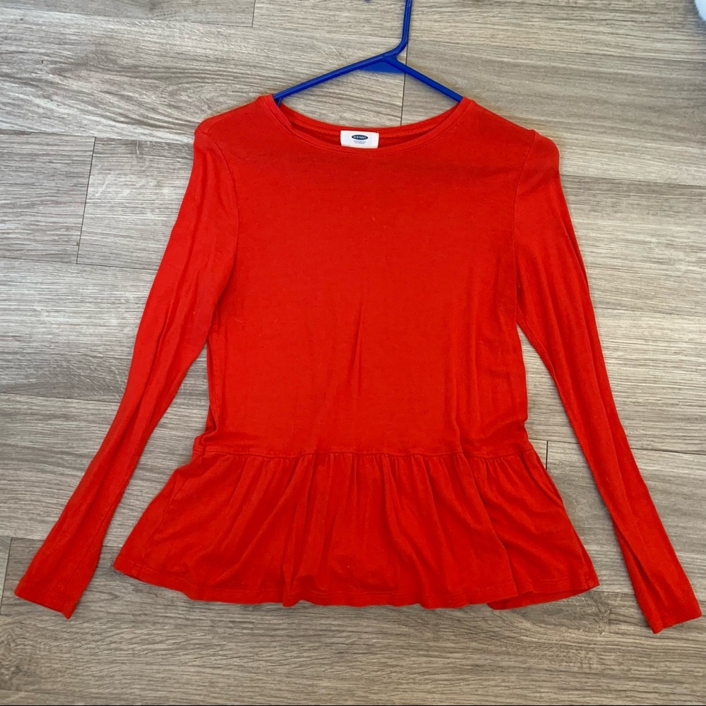 Red Peplum Old Navy Long Sleeve Shirt